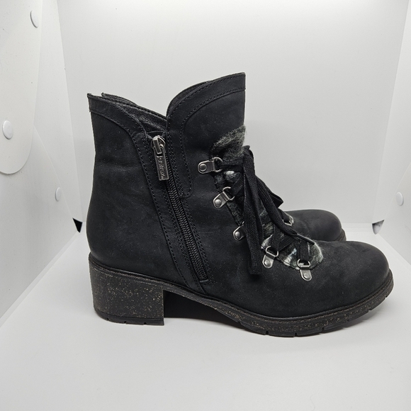 Aetrex Joleen heeled ankle boots black with gray woven detail EU 40 US 9-9.5 - Picture 1 of 13